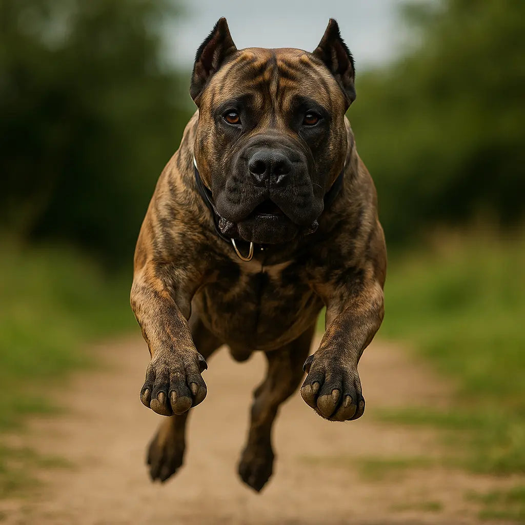 Dog running on a path with a blurred natural background
