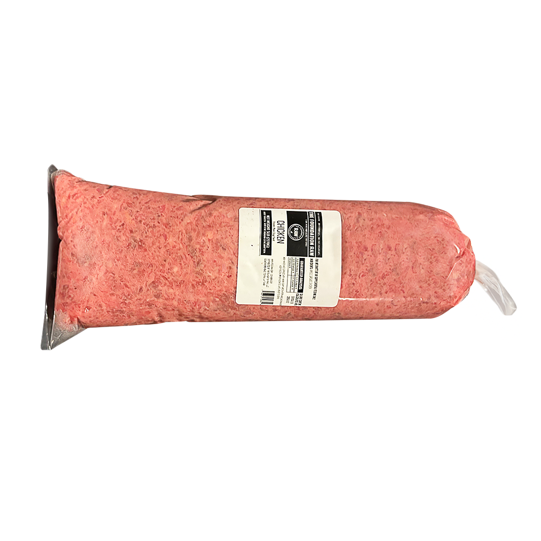 Chicken Blend Chub with a label on a white background