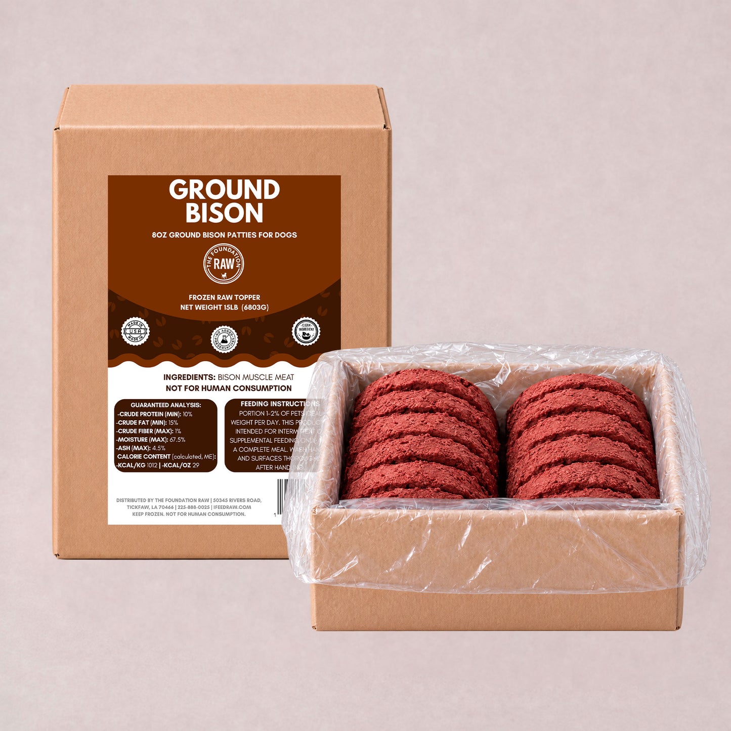 Bison Frozen Raw Dog Food Patties