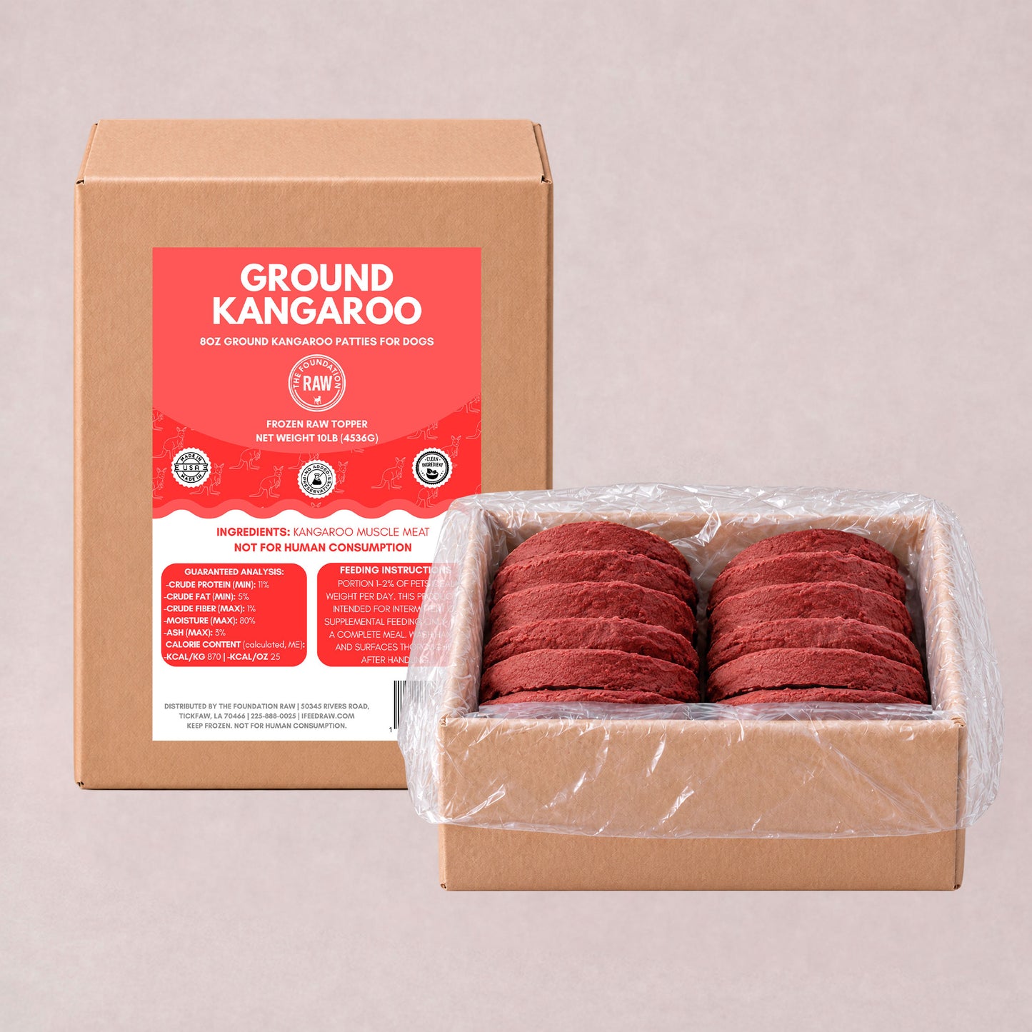 Kangaroo Frozen Raw Dog Food Patties