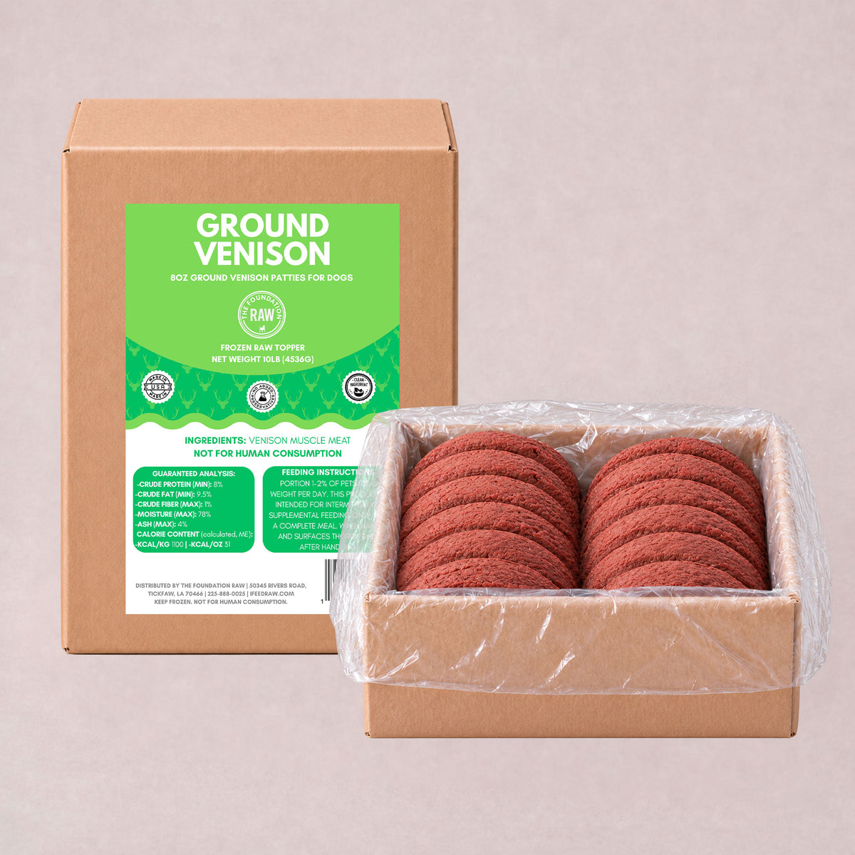 Venison Frozen Raw Dog Food Patties